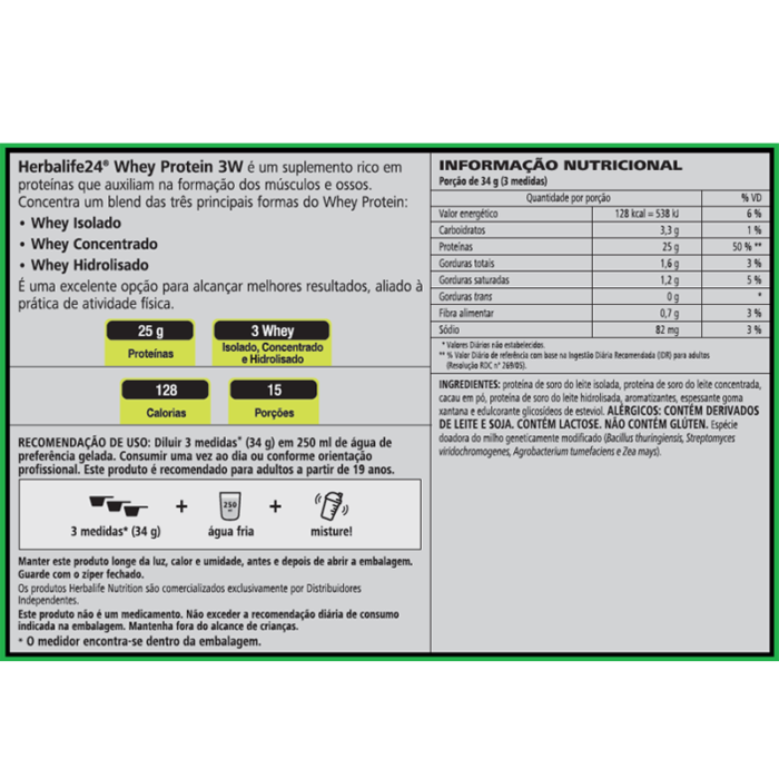 Whey Protein 3W Chocolate 510 g - Image 2